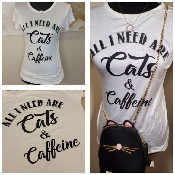Graphic T-Shirts Cats "All I need is my Cats &Caffeine t-shirt" - Picture 1 of 13
